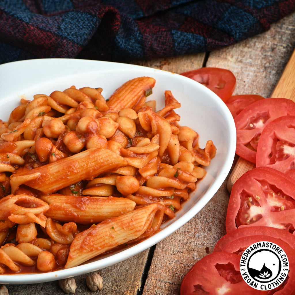 Delicious Vegan Red Sauce Penne Pasta with Whole Chickpeas Recipe